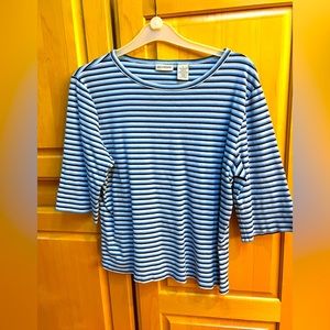 Blue Striped T-Shirt, Large, A Cute Basic For Summer Or Layering